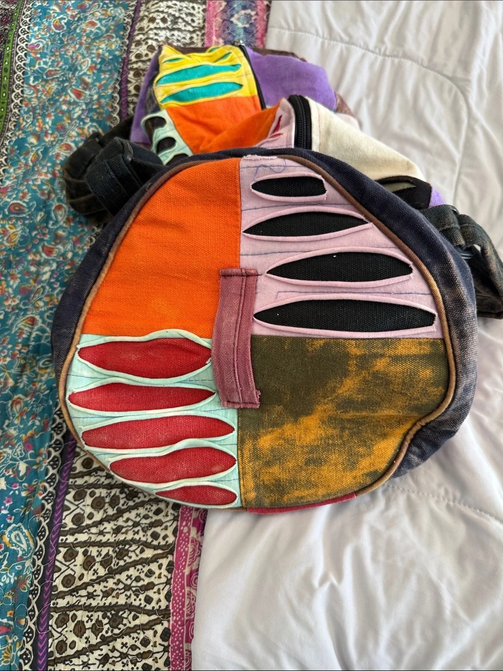 Marlboro Multicolor Patchwork Sling Bag with Red, Pink, Blue, Green Accents